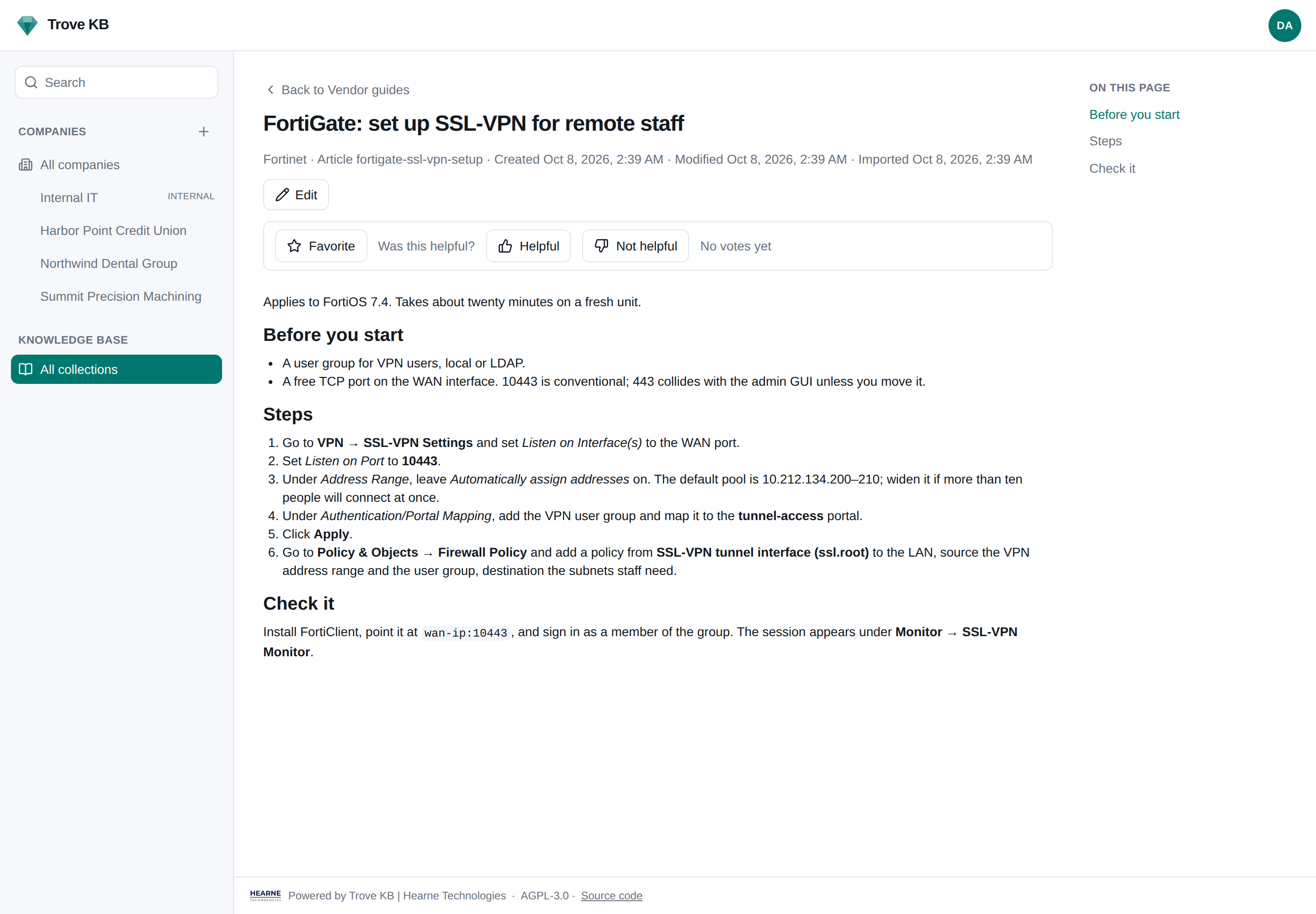 A vendor procedure with its outline